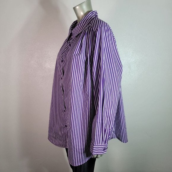 Roaman's Top Plus Size 2X Collared Striped Button Front Long Sleeve Purple - Picture 3 of 6